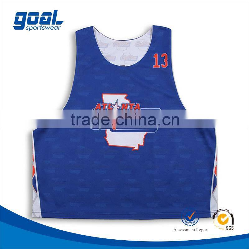Sublimated profesional new design boys reversible custom lacrosse pinny tops