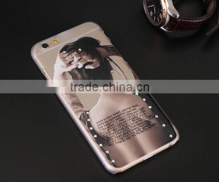 Embossed Printing Colorful Painting Case Ultra Thin Slim case for iPhone 6 with Bling diamond