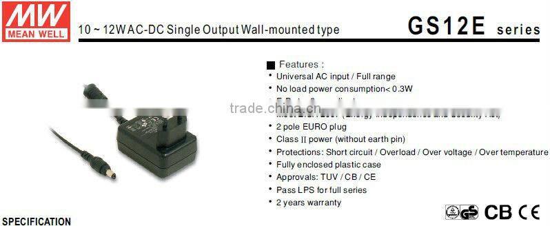 Meanwell 10 ~ 12W AC-DC Single Output Wall-mounted type 24v switching power supply