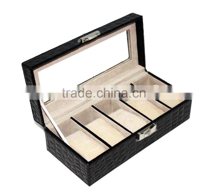 Customized Faux Leather Watch Box/Plastic watch case for 5 watches