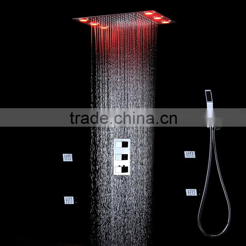 led rain shower head square shower massage jets remote color changing bath accessories stainless steel rainfall head shower