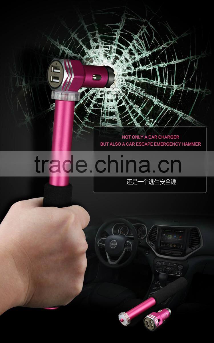 Zyiming newest design stainless steel car charger usb 5V 3.1A dual usb car charger for mobile phone and pad