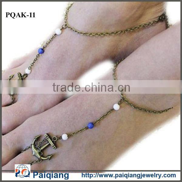 Fashion metal chain handmade antique brass anchor anklet foot jewelry