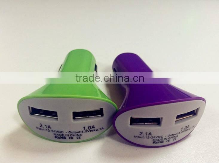 2.1A colorful Double USB trumpet car charger for cell phones manufacturers,supplliers