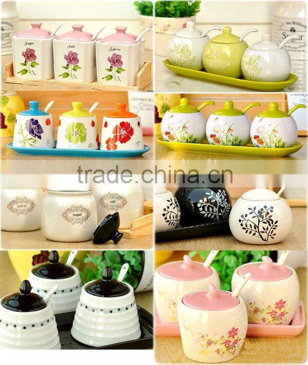 3pcs ceramic kitchen jar with spoon and plate