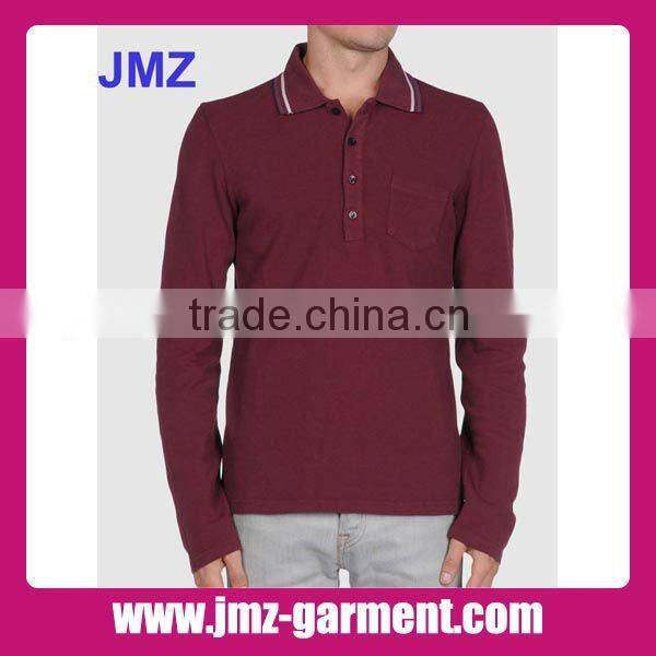 100% cotton plain grey long sleeve polo shirt