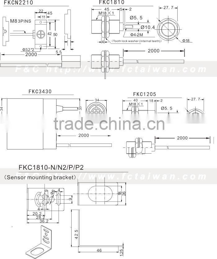 FKC series Liquid Level Sensing, Non-metal Sensing, Cylinder and Square shape Capacitive Proximity Sensors Switches