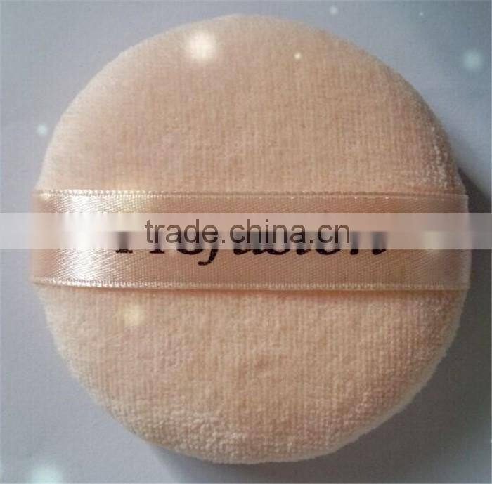 Custom Logo Cosmetic Sponge Super Soft Flocking Powder Puff with Ribbon