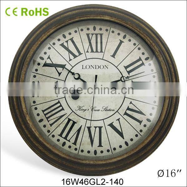 16 inch wall hanging analog vintage style 2015 clock(16W38GL-90)