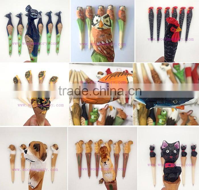 Wholesale animal figurine wooden carved pen