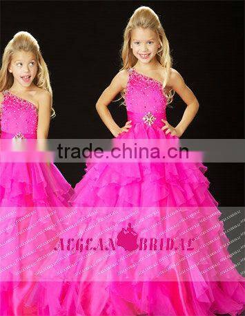 StyleMW0145 New Arrival Organza Crystal Single Shoulder Pageant Ball Gown Girl Pageant Dresses