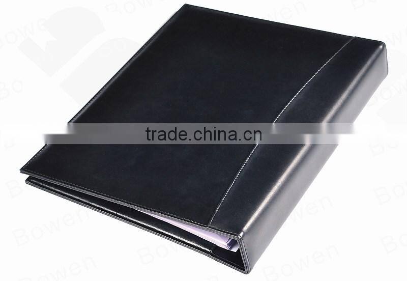 office product black PU A4 leather ring binder folder