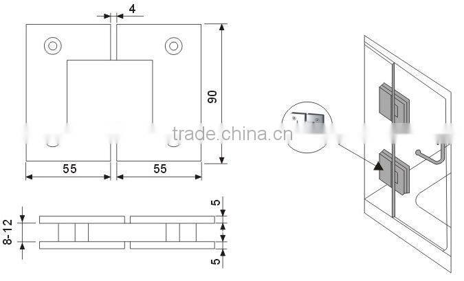 180 Degree Glass to Wall Brass Glass Hinge