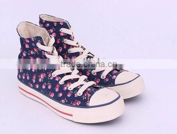 Sneakers shoes women canvas shoes high cut flora print vulcanized shoes