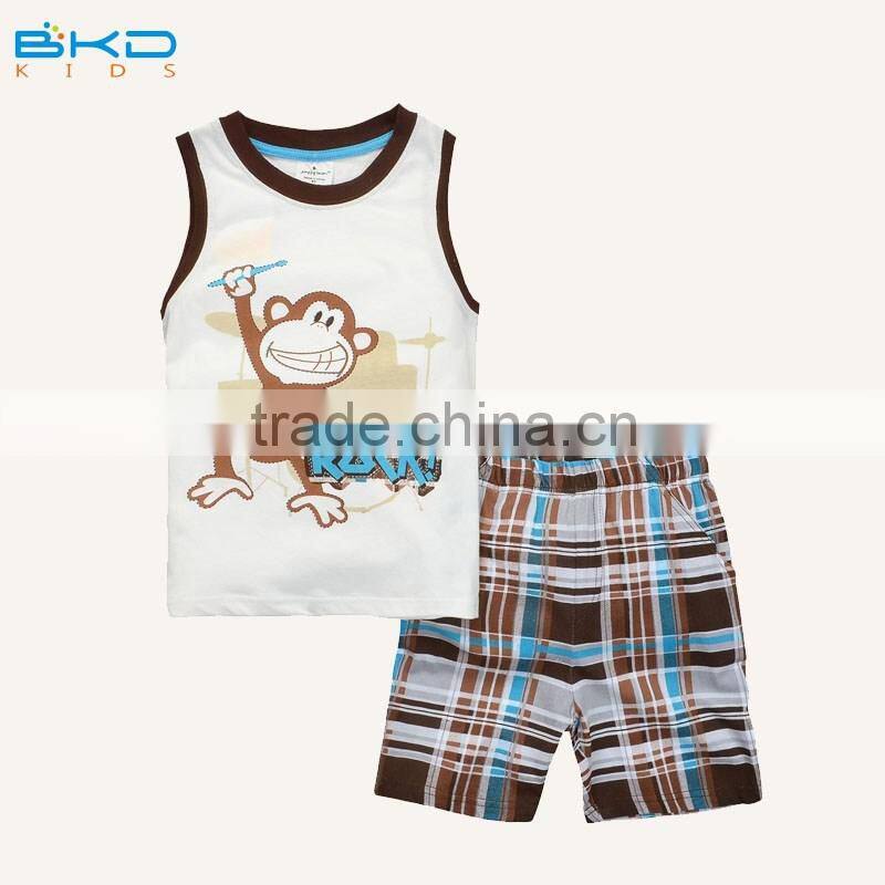 BKD OEKO-Tex 100 sleeveless boys wear set, soft print bpys wear tops and pants