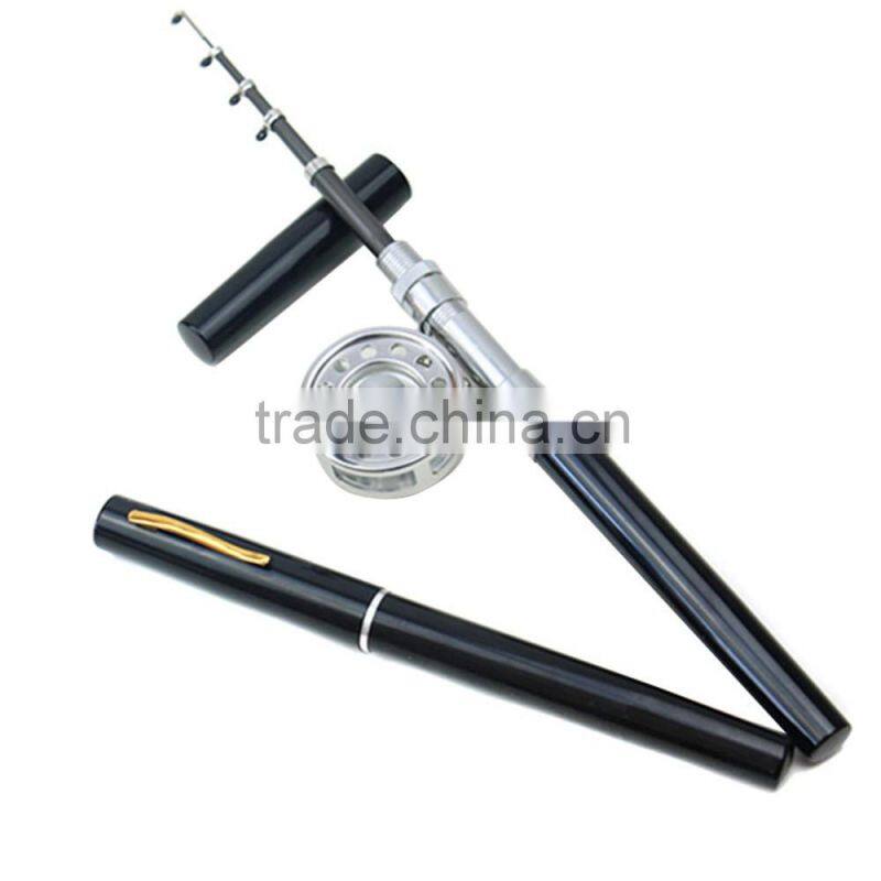 Mini Portable Pocket Aluminum Alloy Fishing Rod Pen Shape Pole Fish Reel Line Soft Bait Hook Float Tackle