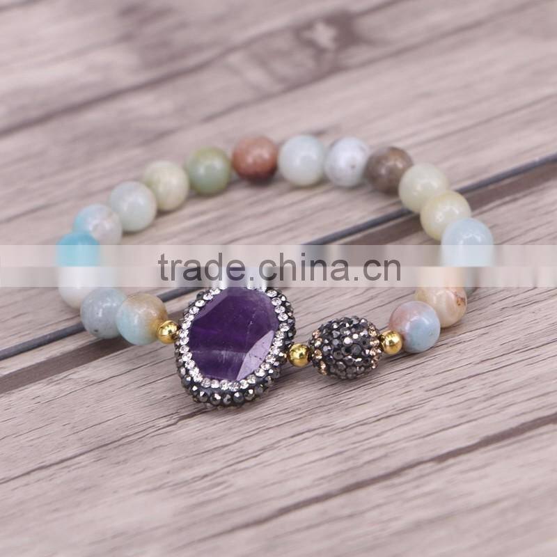 Pave Crystal Assorted Natural Stone Connector Druzy Bracelets, Natural Amazon Stone Beaded Jewelry Bracelets