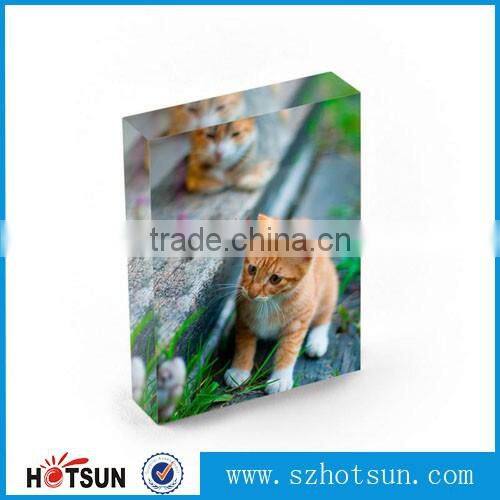 Clear solid acrylic photo block with picture sticker perspex picture block