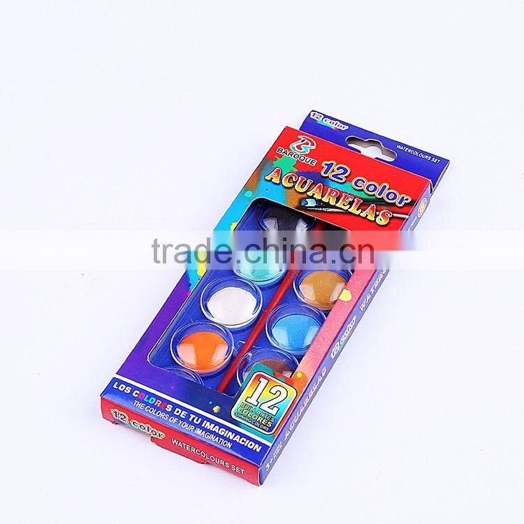 Wholesale 12pcs mini solid powder paint watercolor cakes set professional quality for kids painting