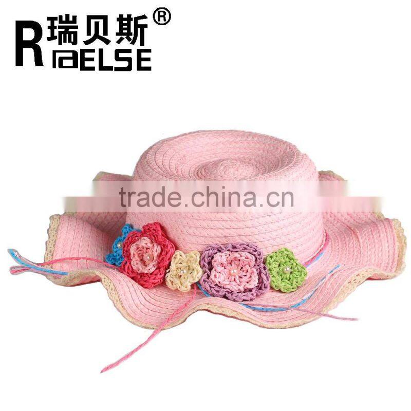 Fashion straw hat promotion for girl with lace and flower hats for women