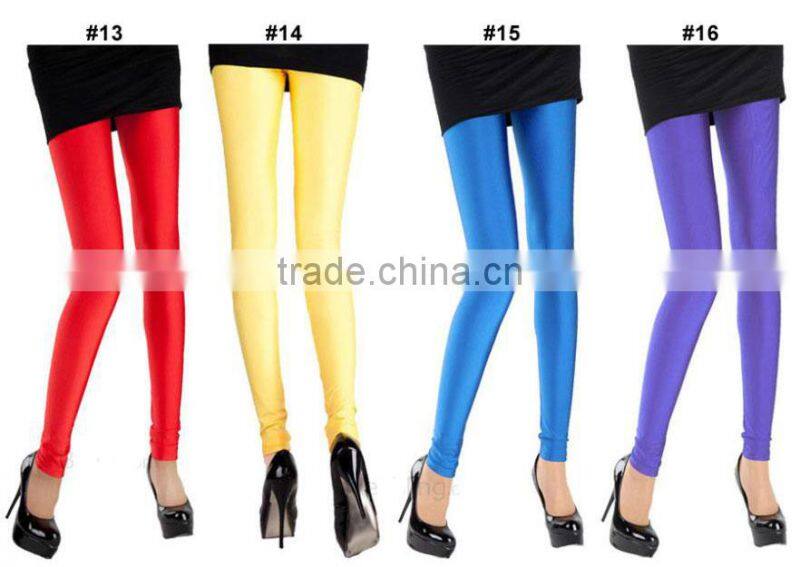 Hot Fashion Women Slim Fit Glow Fluorescent Stretch Leggings Shiny Casual Candy Color Pants