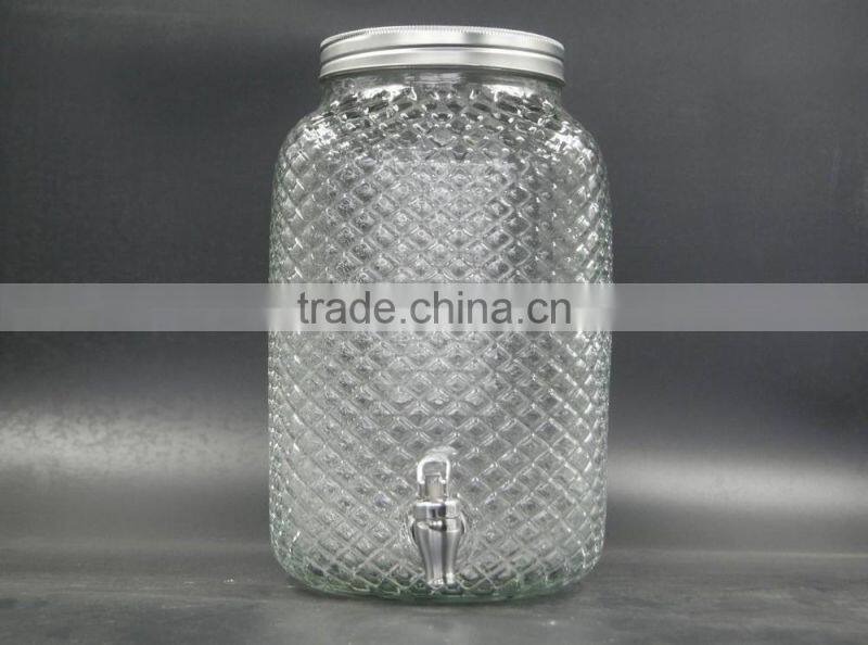 6L Clear Glass Beverage Dispenser Juice Jar ice bucket bottle with tap