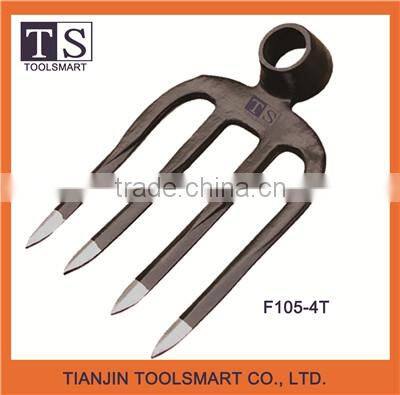 3 prong carbon steel garden fork hoe with wooden handle