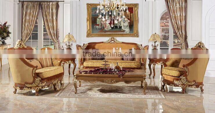 Exquisite Carved Wooden Dinning Room Furniture, Round Dinning Table For Six People, Gold Painting Furniture Dinning Room Set