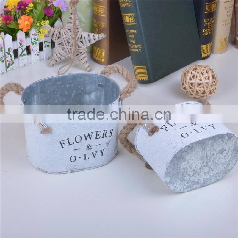 shabby chic home decor hanging galvanized metal flower market bucket for balcony