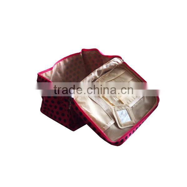 Satin material cosmetic bag with mirror