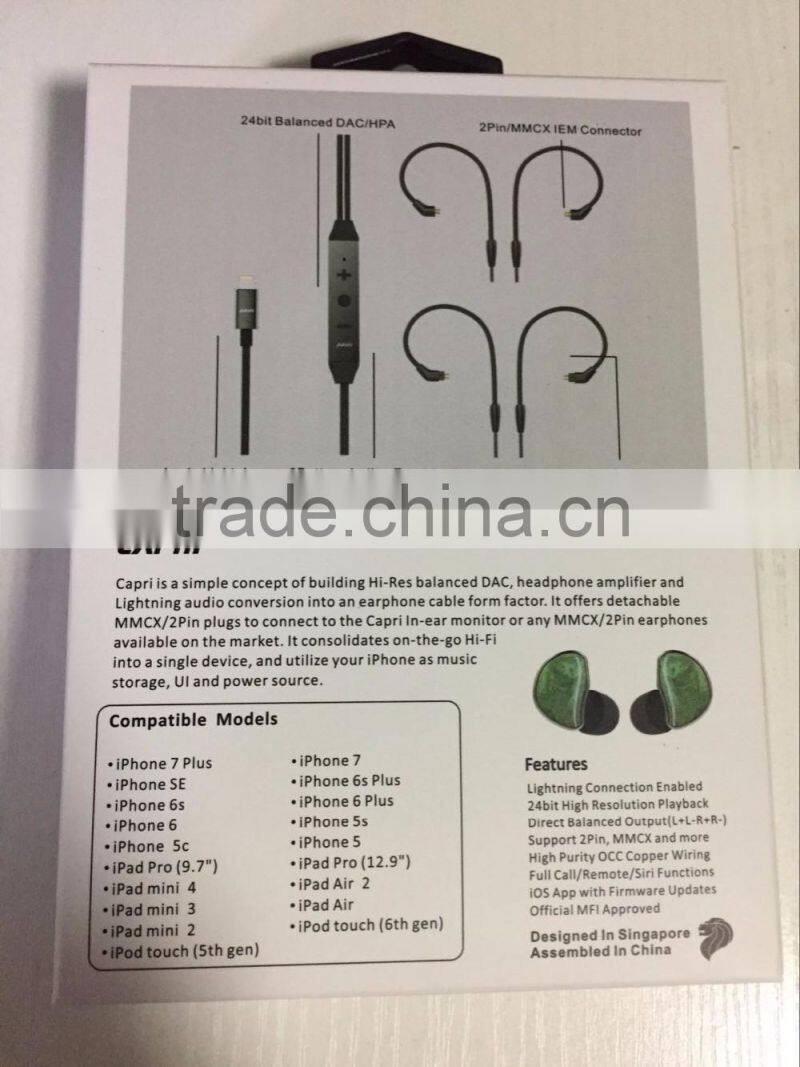 High Quality Stereo Sound Professional Earphone For iPhone 7, MFI Approval 8.2mm In-ear Headphone For iPhone 7/7Plus