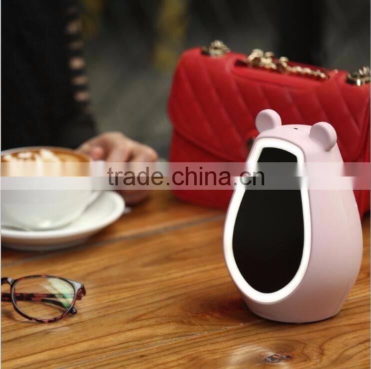 Simple Fashion Multi-functional Cute Bear Desk Clock With Mirror/LED Back Light/Bluetooth Speaker/Temperature Digital Clock