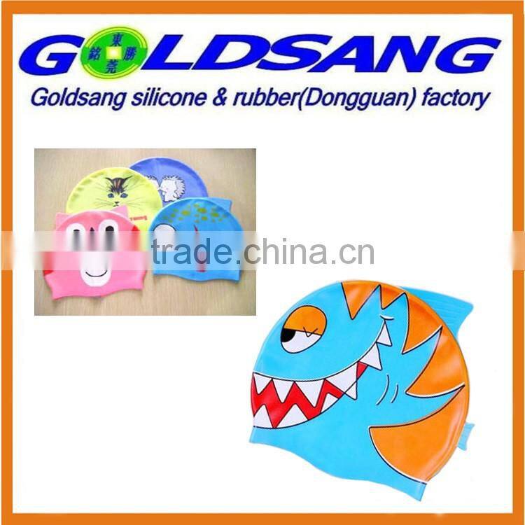 waterproof print silicone swimming cap for kids