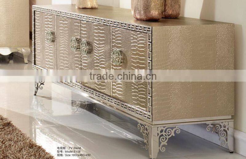 Foshan wholesale price unique desgn golden stainless steel tv stand unit furniture