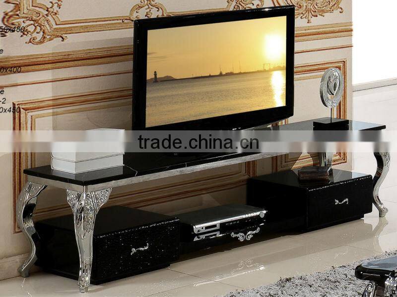 Modern glass console TV Stand with wooden strorage cabinet E6665