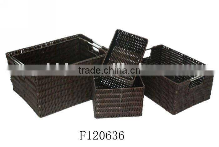 Set of Four Black Rectangle Plastic Storage Basket With Stainless Steel Handle