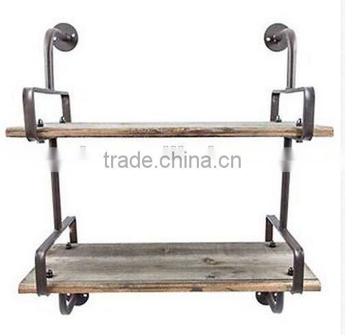 2 Tier shelf Rusty wall metal Shelf with Wood Planks