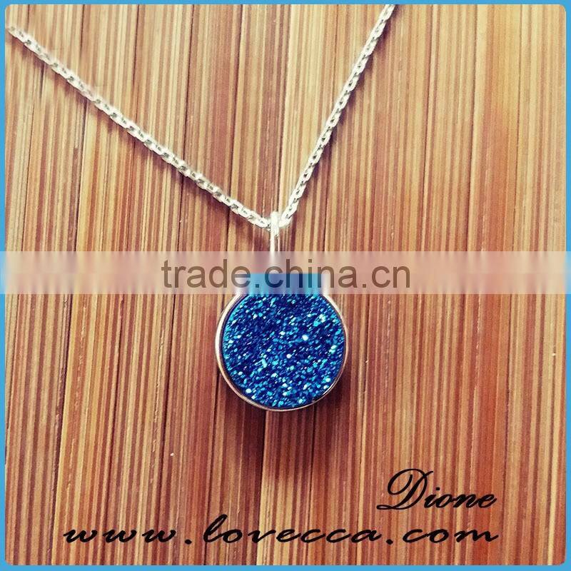 Wholesale 925 Sterling Silver Necklace 10mm Round Pendant Natural Druzy Necklace