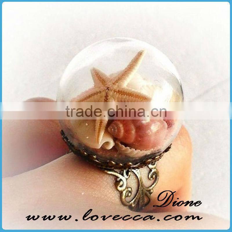 DIY Handmake starfish ring nature jewelry glass globe ring
