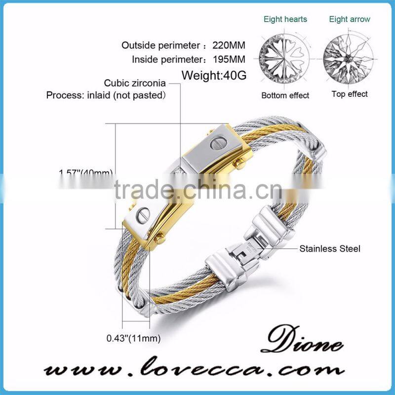 Cubic zirconia inlaid Jewelry 316l stainless steel cuff bracelet men