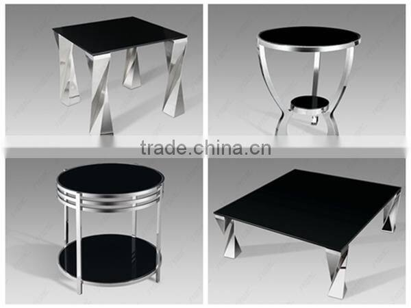 New model living room furniture,Stainless steel coffee table with tempered glass top