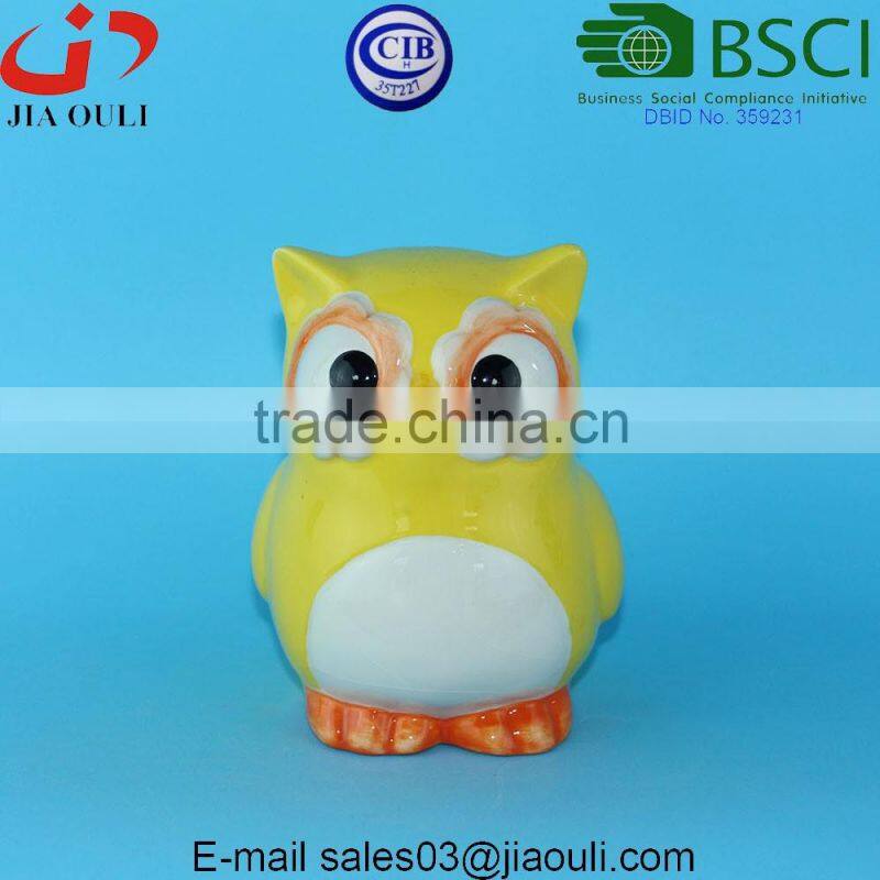 BSCI Audit painted and glazed lovely ceramic Owl Coin Bank