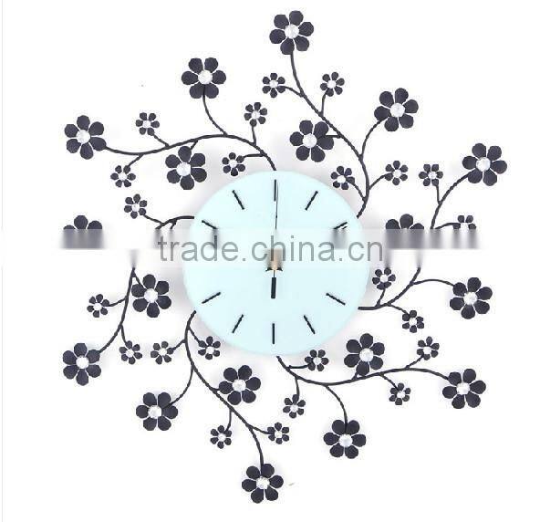 New 2014 fashion individuality metal crystals wall clock flower
