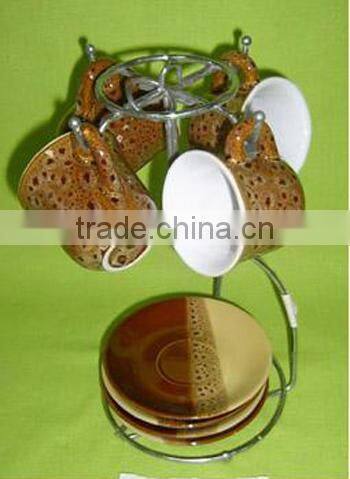 Special glazed stoneware coffee mug with stand