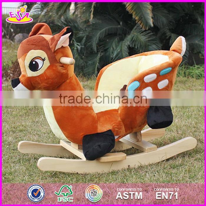 2017 new design lovely plush deer toddlers wooden rocking animals W16D074