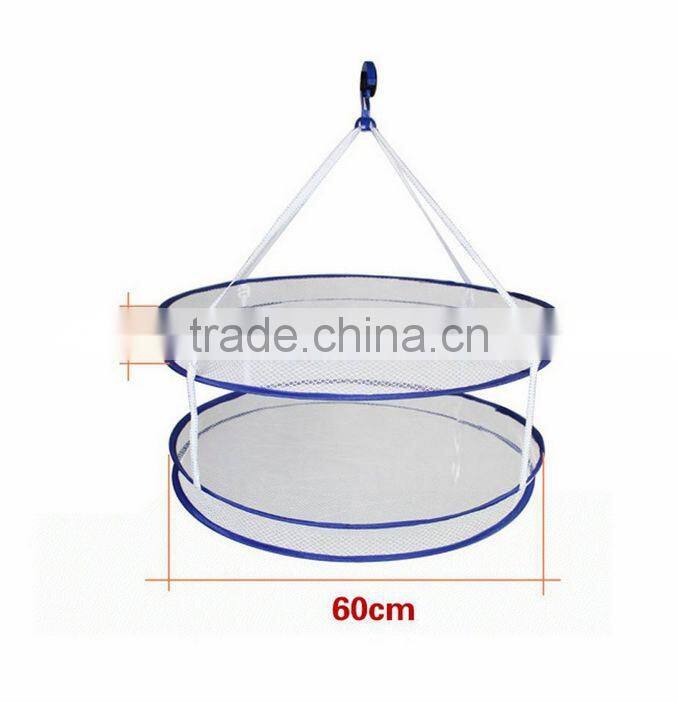 White Blue Double Layer 60cm Dia Folded Clothes Hanging Dryer Basket(TM-CPH-018)