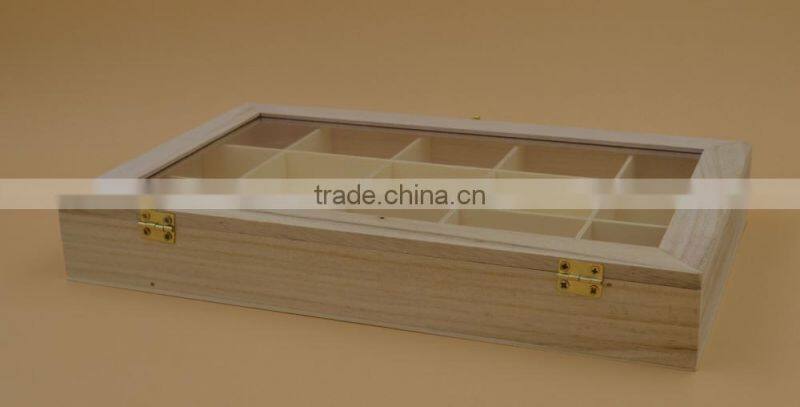 pine wood divided box with clear lid