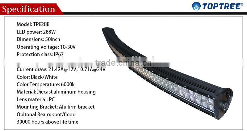 50 inch 288w 4x4 cree led car light curved led light