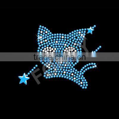 Rhinestone hotfix transfer Blue cat,foil heat transfers