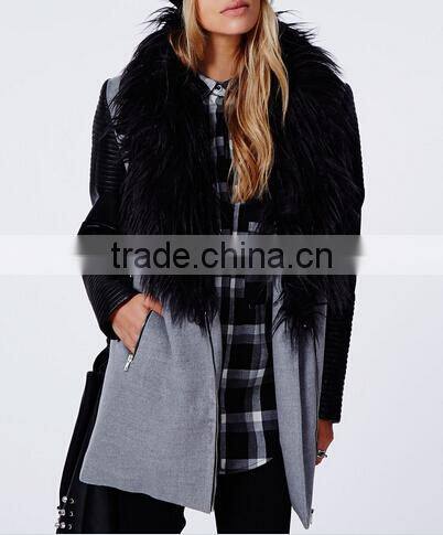2014 New arrival cool fashion lady FAUX FUR LEATHER BIKER SLEEVE COAT